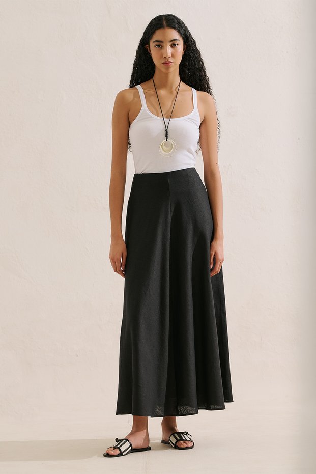 Linen Volanli Skirt Black