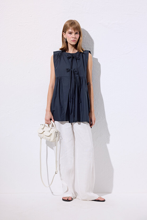 Lace-Up Detail Vest Navy Blue