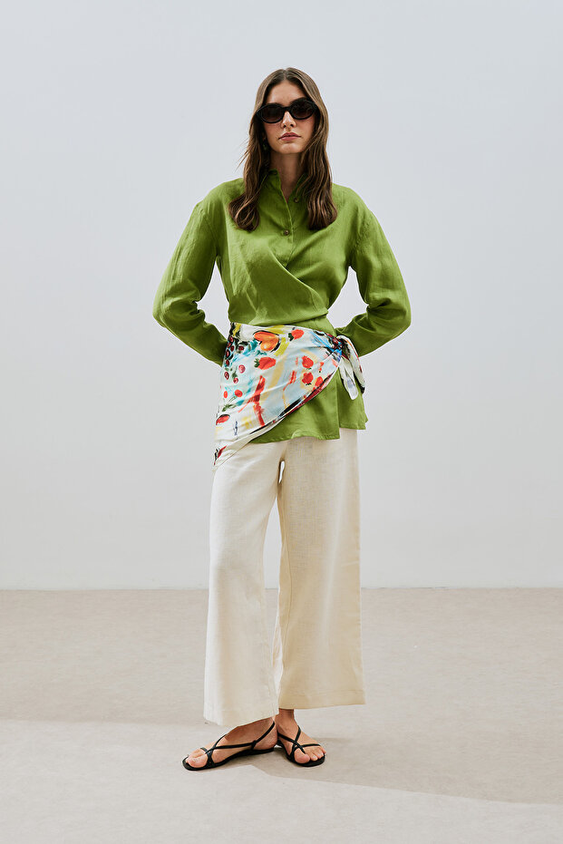 Linen Binding Detail Shirt Pistachio Green
