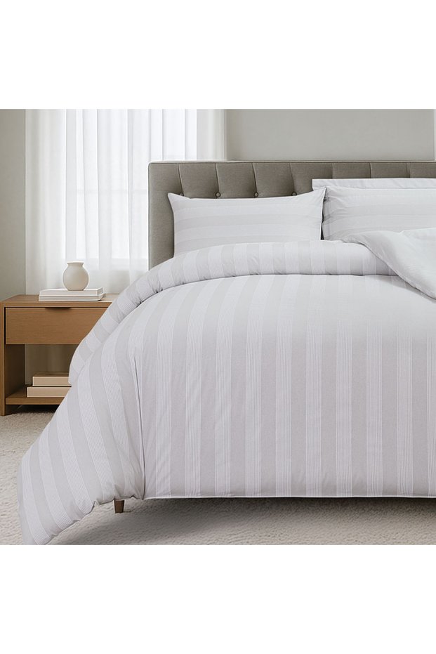 Striped Cotton Comforter Set King 260x240 Light grey