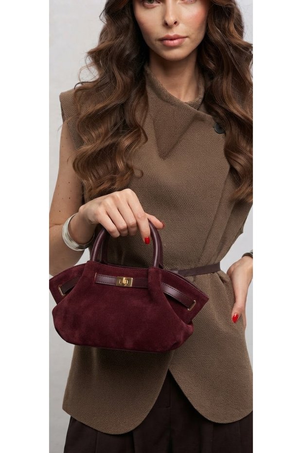 Tacca Monella Model Suede Women's Hand and Shoulder Bag