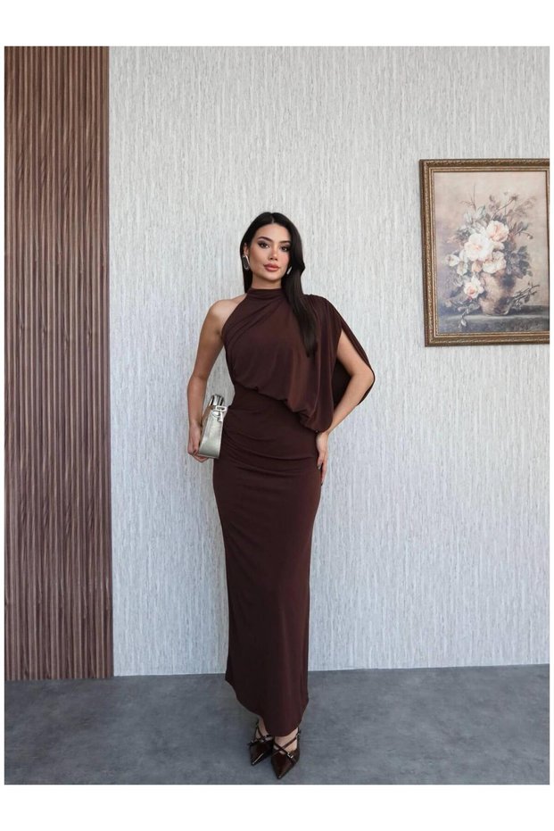 One-Shoulder Draped Long Dress