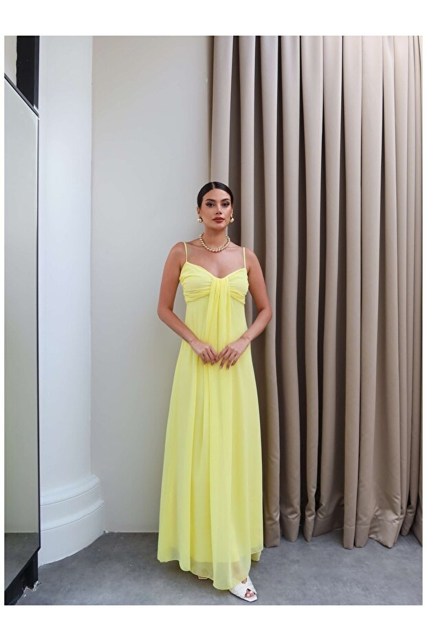 Long Dress with Gathered Detail Straps