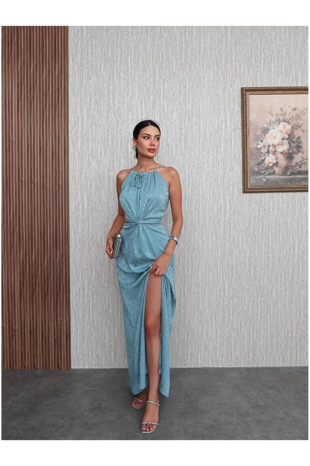 Mint Tie-Detail Waist Slit Dress