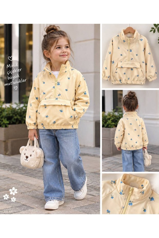 Kıx Kids Yellow Floral Half-Zip Coat Oversized (You Can Order One Size Smaller if the Item Is Oversize)