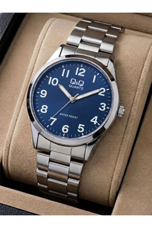 Men's Silver Metal Cord Navy Blue Dial Quartz Wrist Watch with 2 Year Warranty