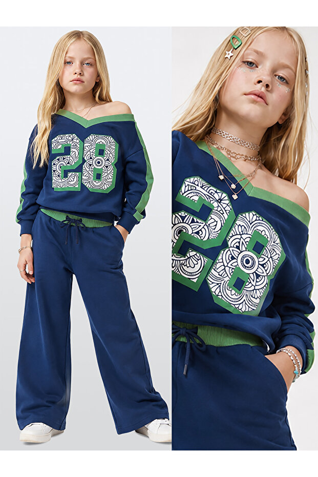 Girl's Tracksuit Set 100% Cotton with Asymmetrical Collar (Ages 7-12)