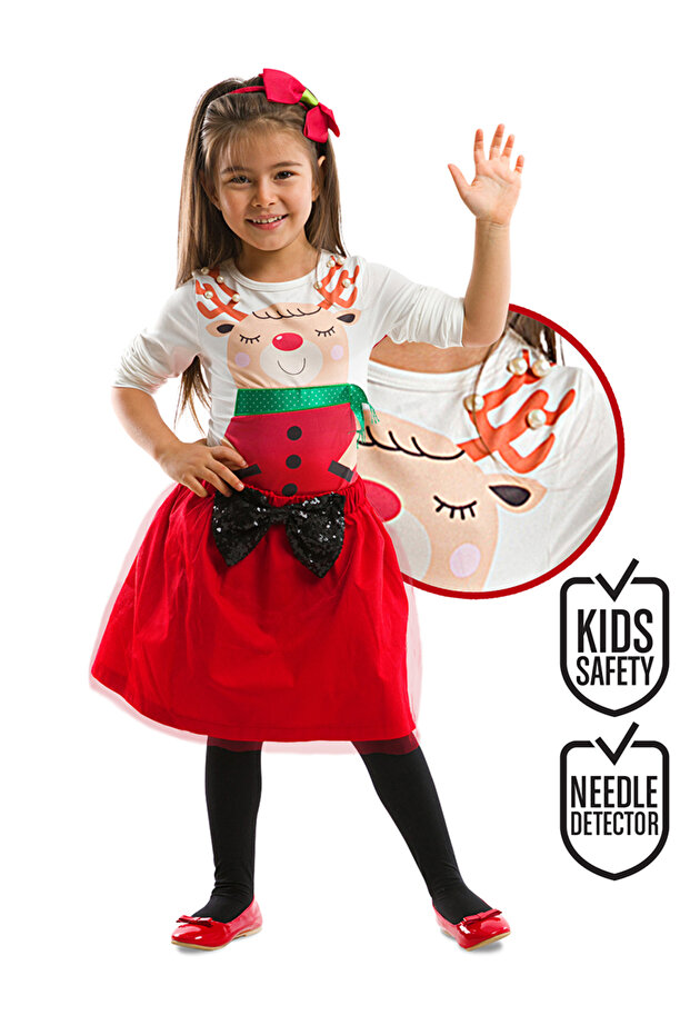Girl's Bodysuit Tulle Red Skirt Set with Pearls