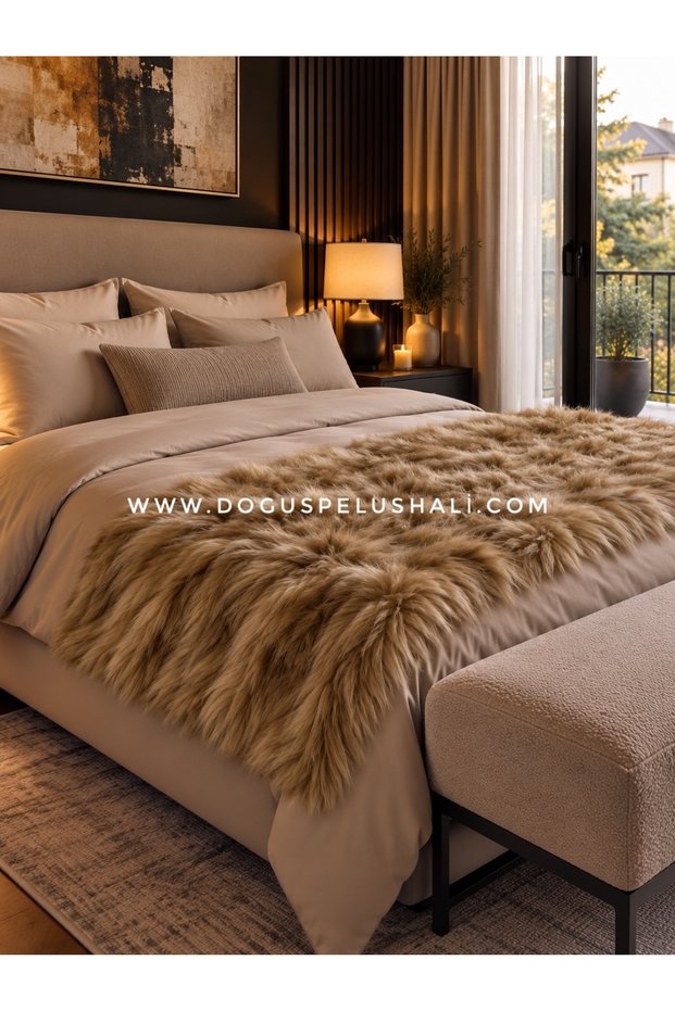 Soft Textured Camel Plush Bed End Runner