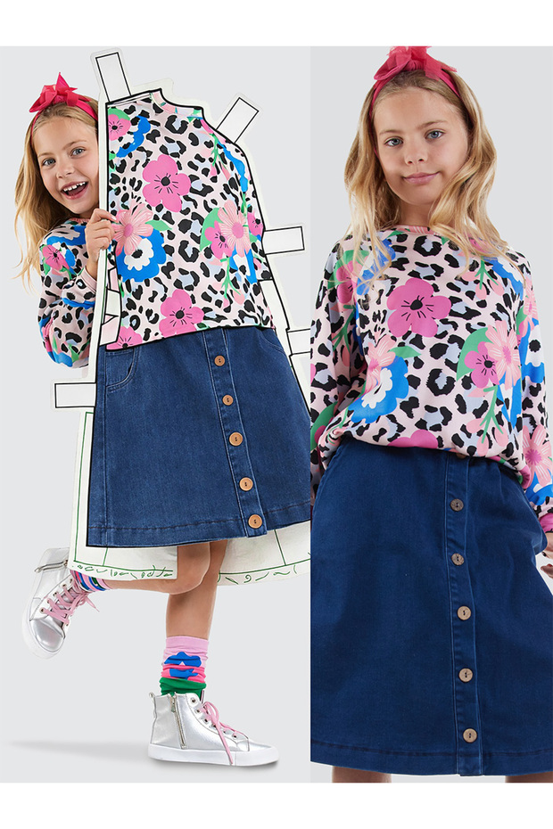 Girl's Midi Length Denim Skirt