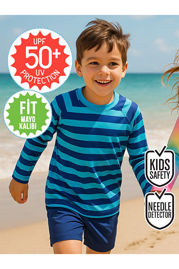 Uv Protection Striped Boys Swimwear T-Shirt