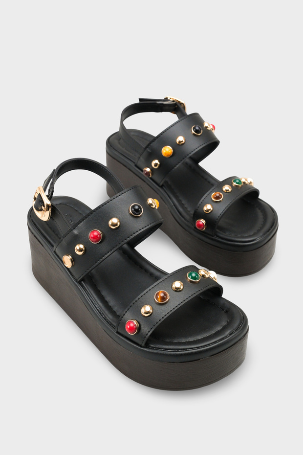 Jennie Wedge Heeled Colorful Stone Double Strap Women's Sandals