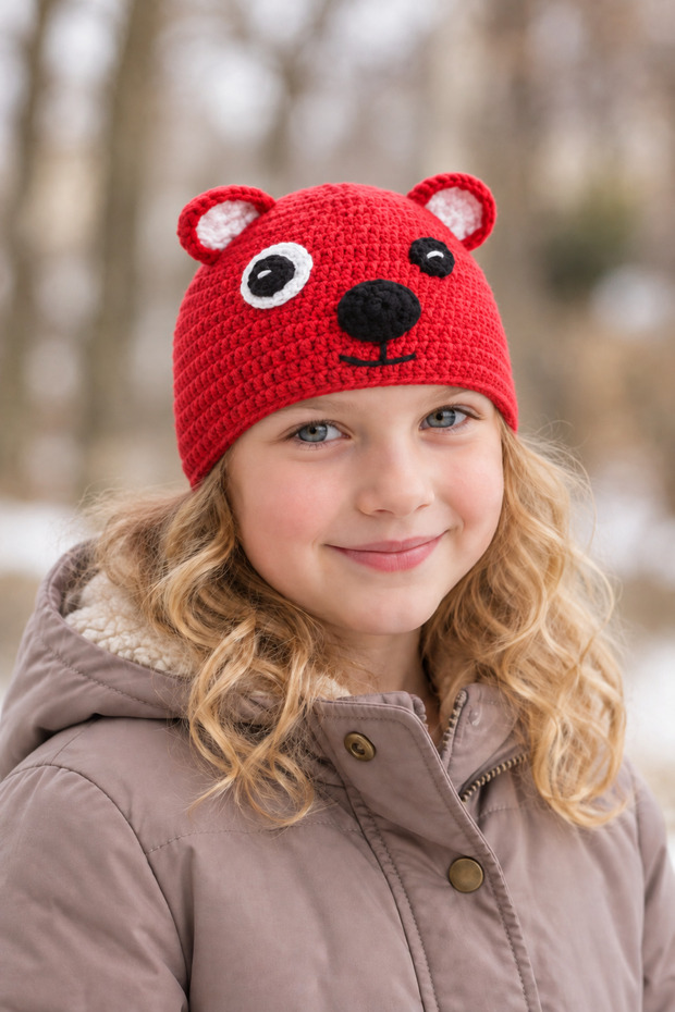 Organic Cotton Knitted Teddy Bear Hat (8-10 Years) – Soft, Breathable, Handmade