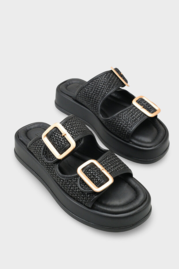 Marge Wedge Heeled Double Banded Buckle Women's Slippers
