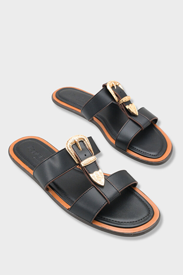 Lanni Buckle Flat Heeled Women's Slippers