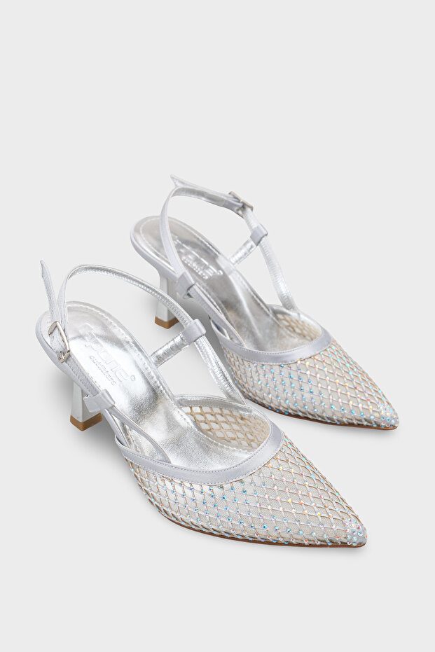 Viv Pointed Toe Mesh Stone Mid-Heeled Stylish Women's Shoes