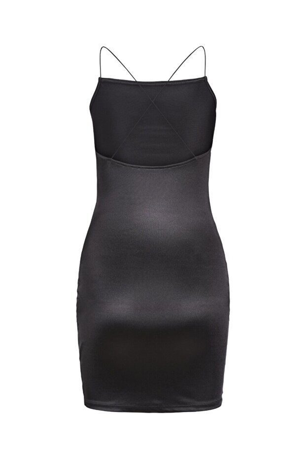 Square Collar Slim Fit Black Women's Dress 12248800