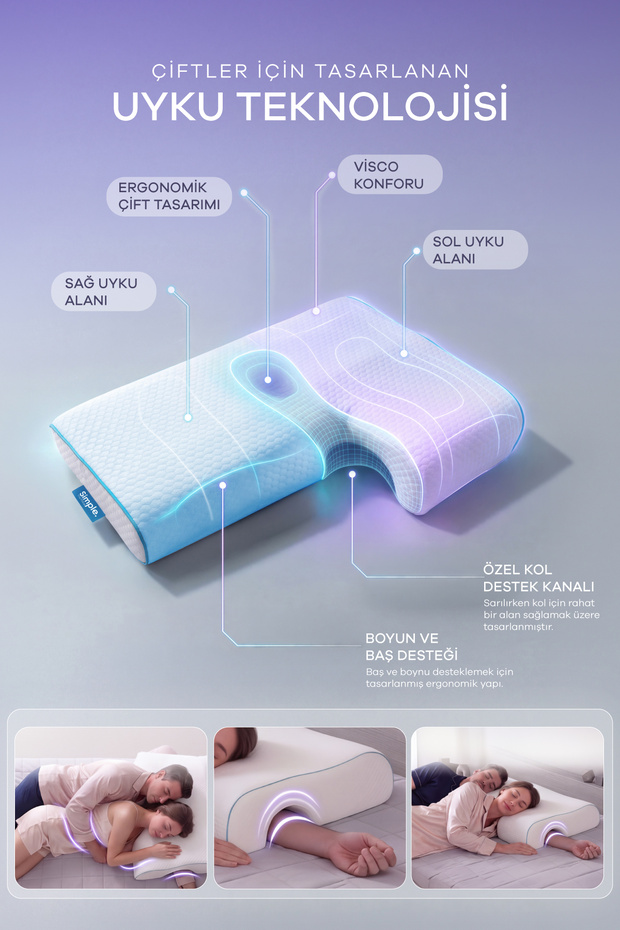 Double Special Arm Support Visco Orthopedic Sleeping Pillow 65*49*31*12 cm