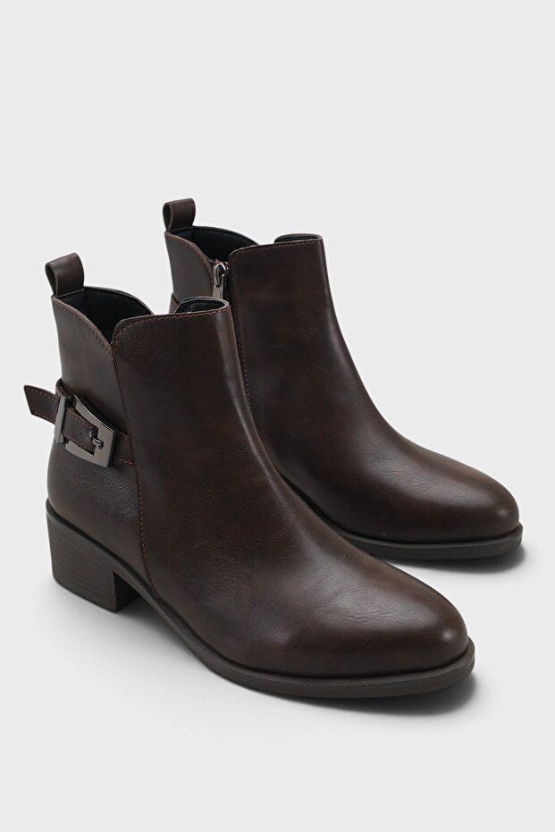 Round Buckle Mid-Heeled Women's Casual Boots
