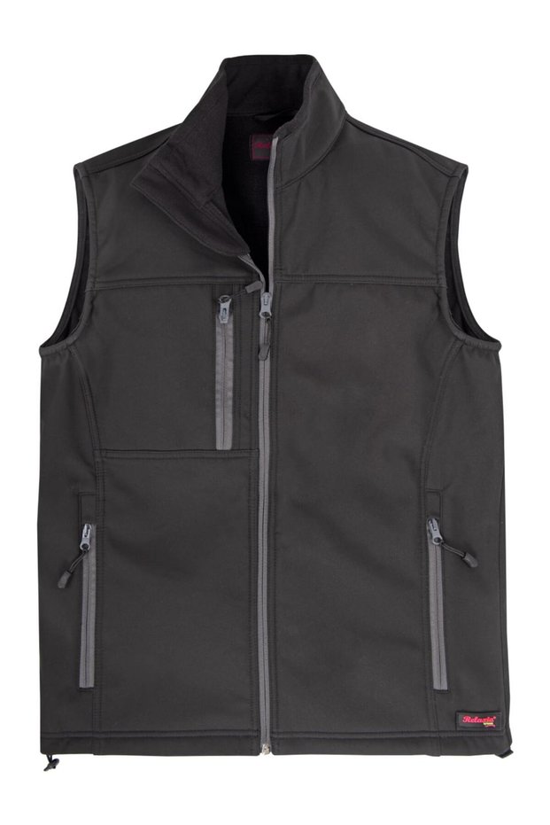 Men's Black Zippered Softshell Vest with Shoulder Robes, Fleece Lining, Adjustable Elastic, Pockets