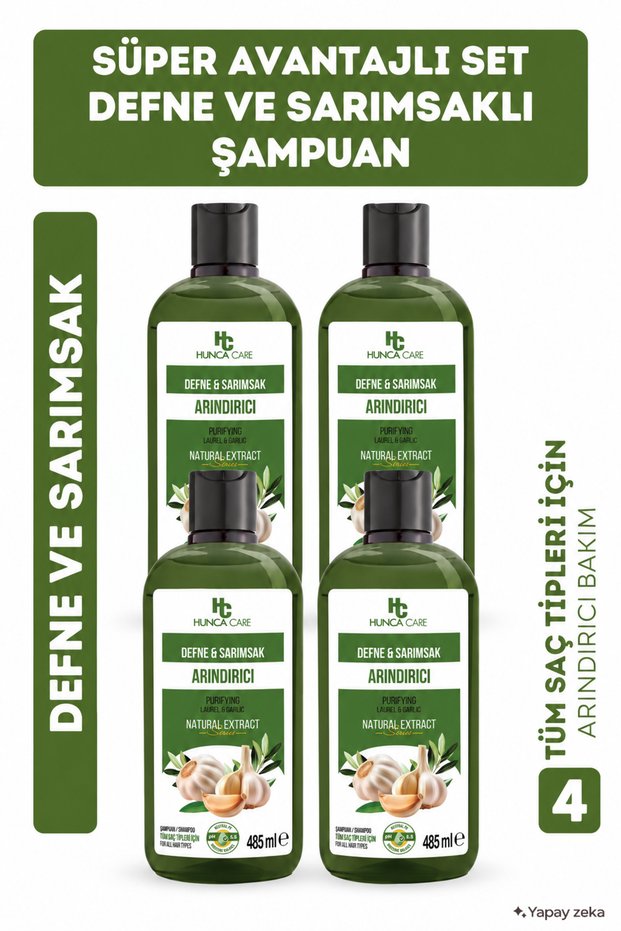 Laurel and Garlic Shampoo, Helps Against Hair Loss 485 ml Set of 4