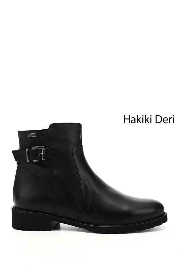 Women/Girls Black Zippered Rubber Sole Genuine Leather Boots