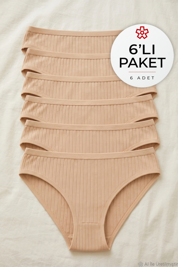 Striped Bamboo Bikini Women's Panties Skin Color 6 Pack