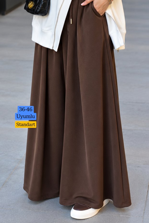 Women's Seasonal Cupra Pique Fabric Adjustable Lace-Up Skirt Trousers 373 Brown - Premium Series