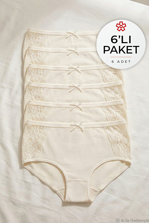 Lycra Lace Bato Women's High Waist Panties Ecru 6-Pack