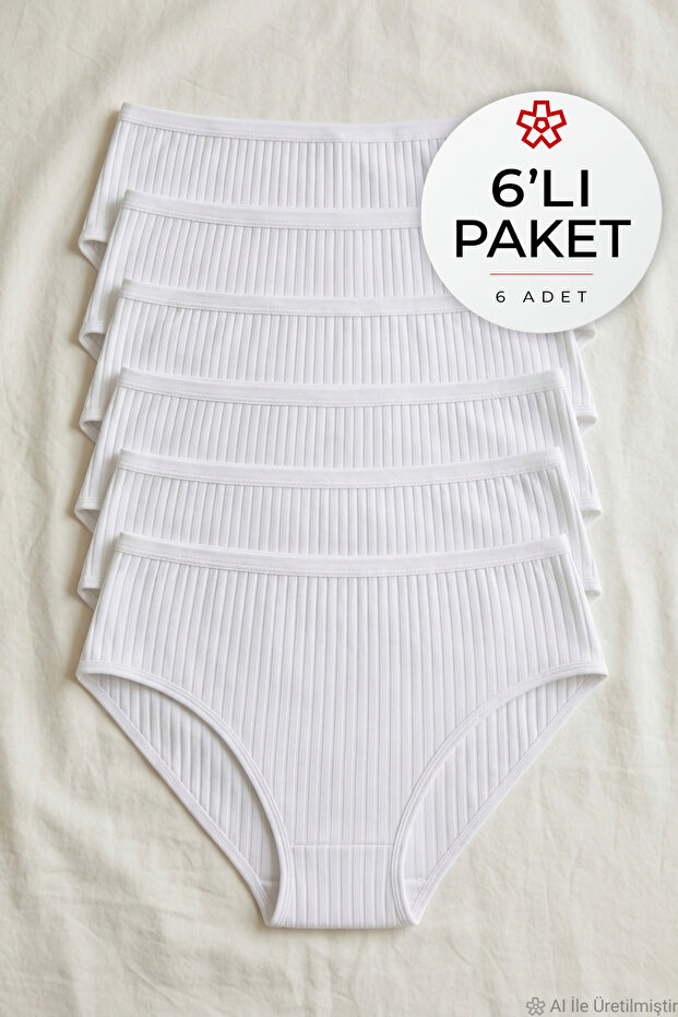 Striped Bamboo Bato Women's High Waist Panties White 6-Pack