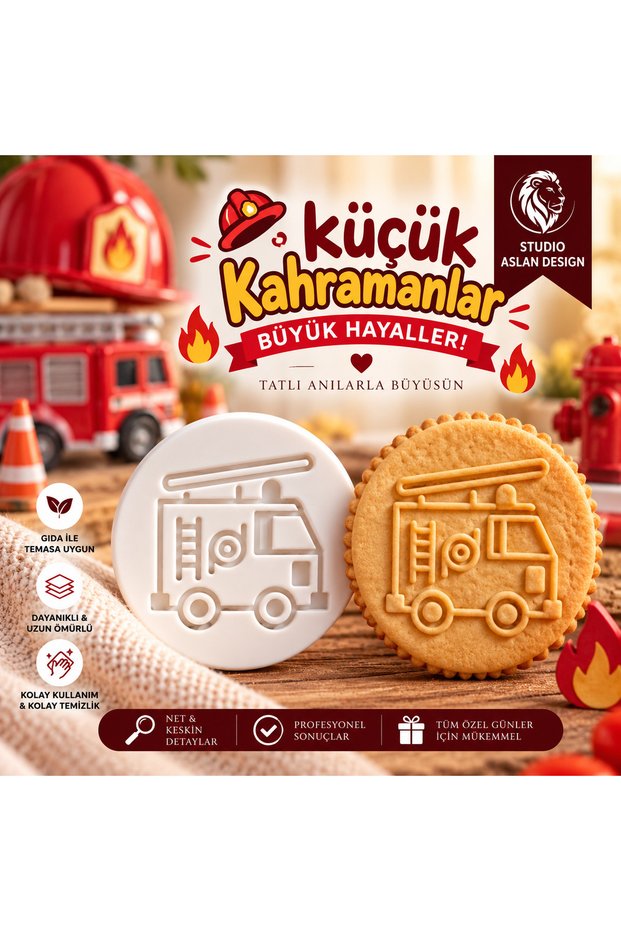 Fire Truck Sugar Paste Printing Mold 7 cm | Firefighter Themed Boy's Birthday Cookie Cupcake Decoration