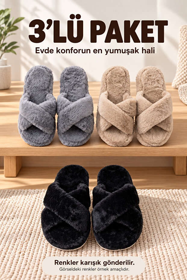 Pack of 3 Home Slippers Dowry Slippers Winter Slippers No Sound Lightweight Sole