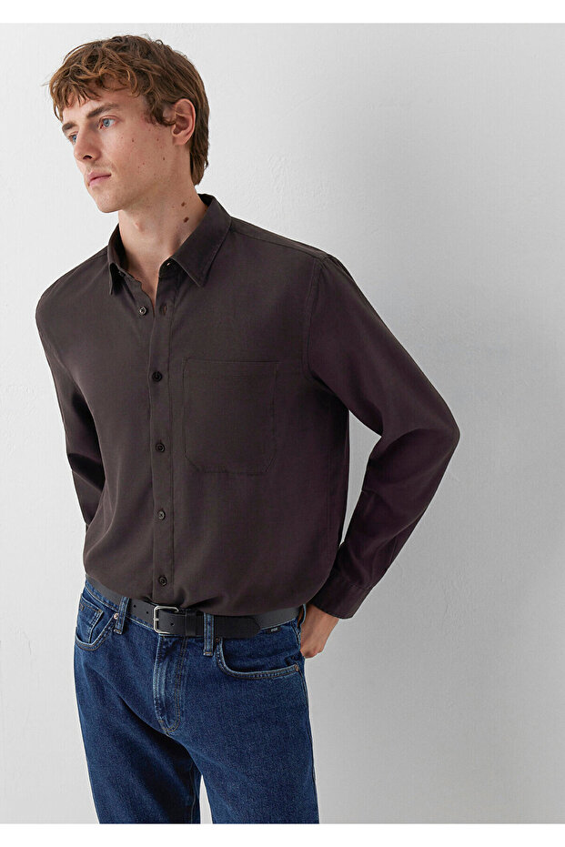 Tencel ™ ) Lyocell Brown Shirt Regular Fit / Normal Cut 0212075-90892