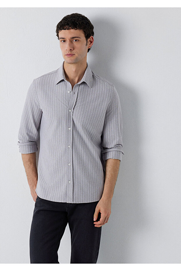 Striped Gray Knitted Shirt Slim Fit / Narrow Cut 0211858-A7312
