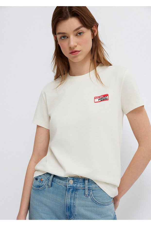 Printed Ecru T-Shirt Semi Slim Fit 1614251-80194