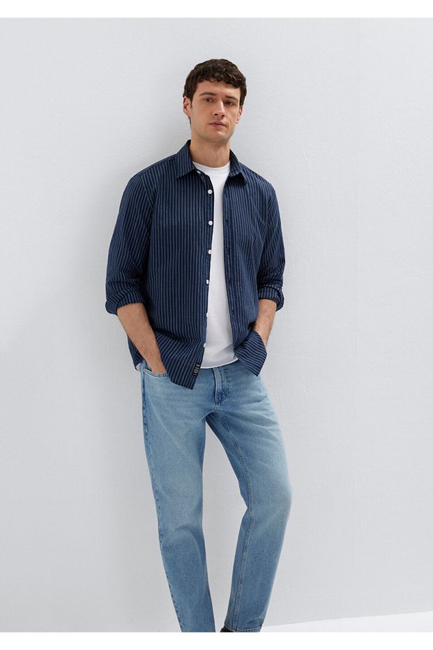 Striped Navy Blue Shirt Regular Fit / Normal Cut 0212004-91566