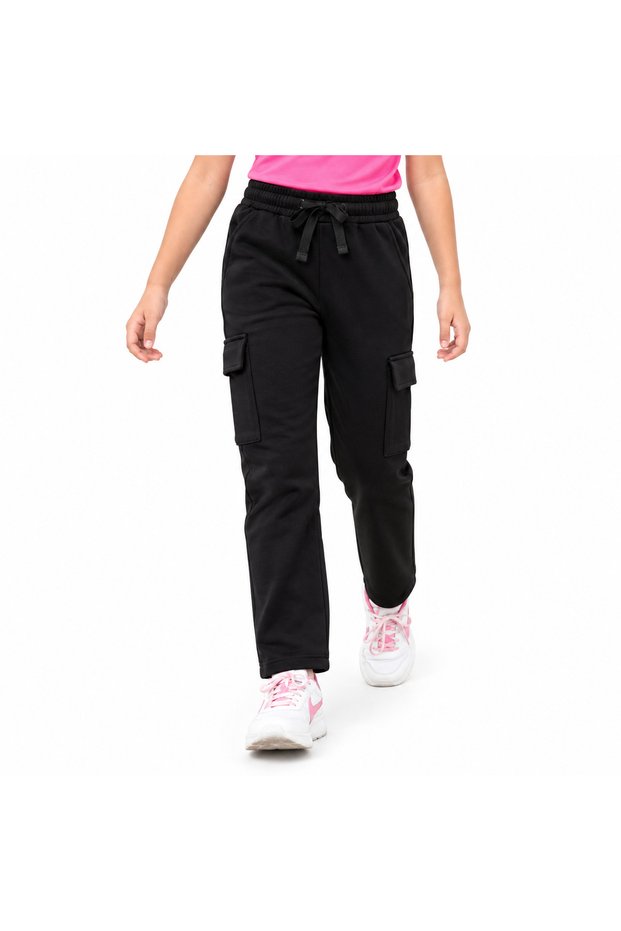 Girl's Bottom Tracksuit Black - Cargo Pocket Pcs