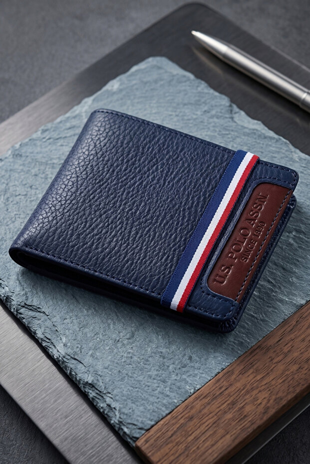 BASE. Polo Assn. 7612 Genuine Leather Men's Wallet Card Holder DARK BLUE
