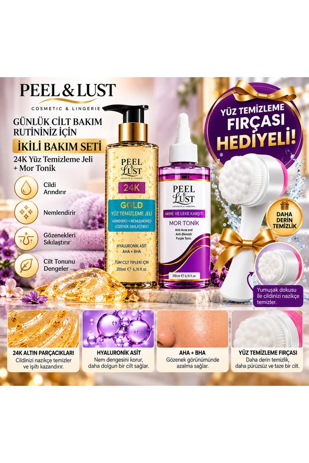 24K Gold Particles Facial Wash Gel and Pore Tightening Purple Tonic >> | 2 Pack | <<