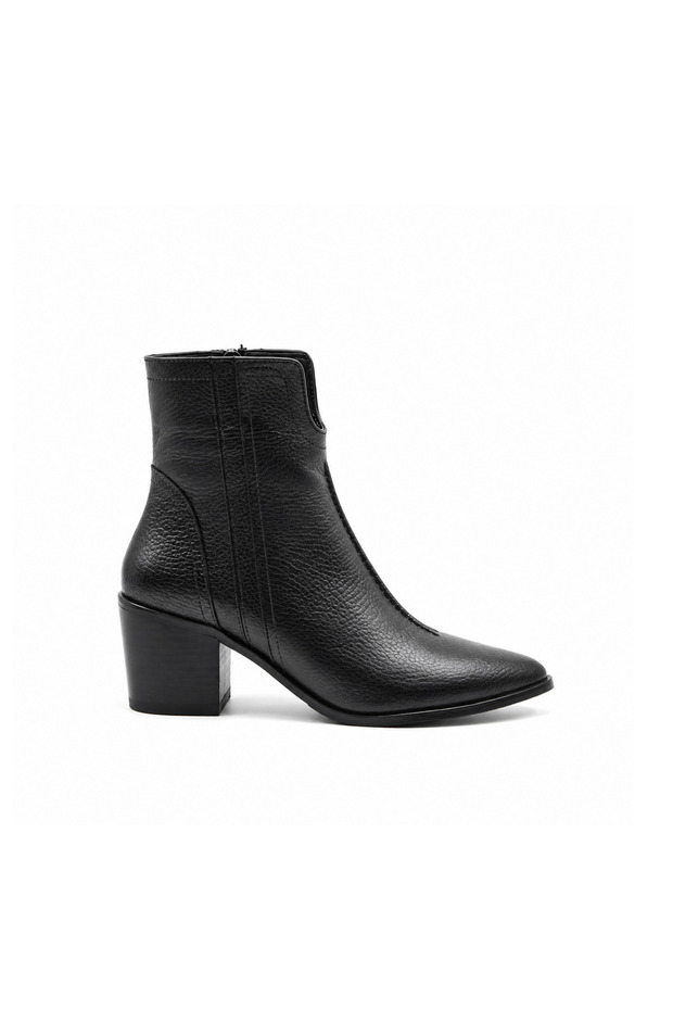 Genuine Leather Women's Heeled Boots Black - 6 cm Heel