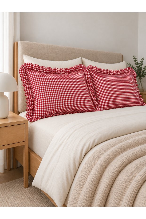 Iris 2 Pieces Linen Mini Gingham Pillowcase Red