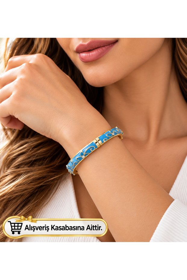 Colorful Enamel Stone Flower Patterned Bracelet Blue