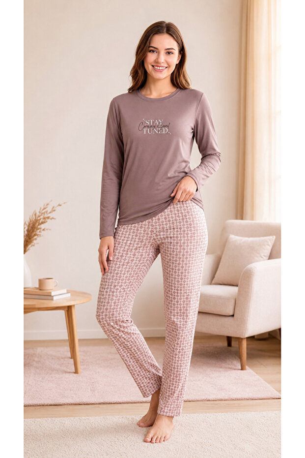 Women's Winter Viscose Pajama Set Long Sleeve Crew Neck Patterned Trousers m L XL XXL 89-160