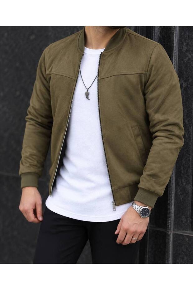 Men's Khaki Suede College Jacket
