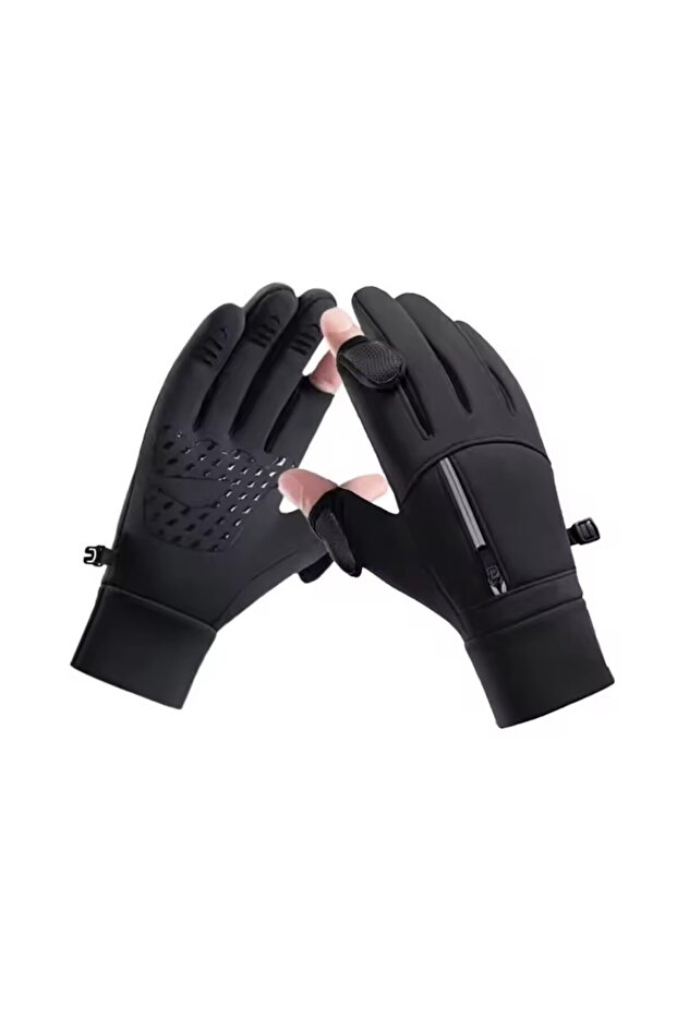 M Two Black 1 Pair of Winter Flip Style Reflective Zipper Pocket Gloves, Touch Screen Warm Gloves, O