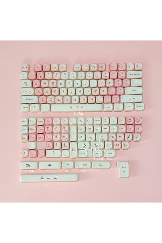 Pink Cherry Pink Cherry Cute Style Keycaps MOA Profile Dye-Sub PBT with Numpad Full Set for 60% 75%