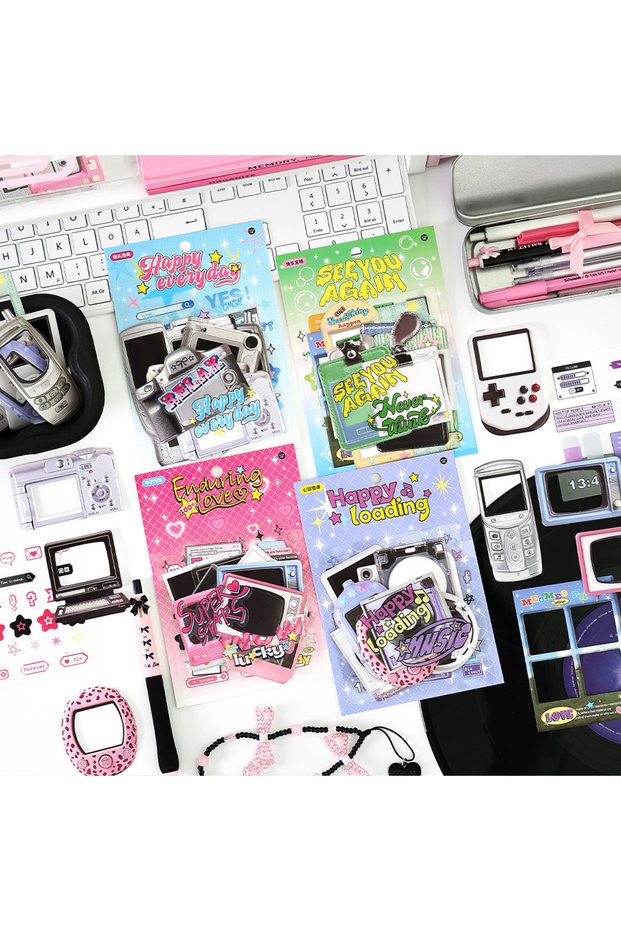 full set 15pcs Kawaii Ins Electronic Memory Stickers Material Pack DIY Diary Phone Case Handmade Scr
