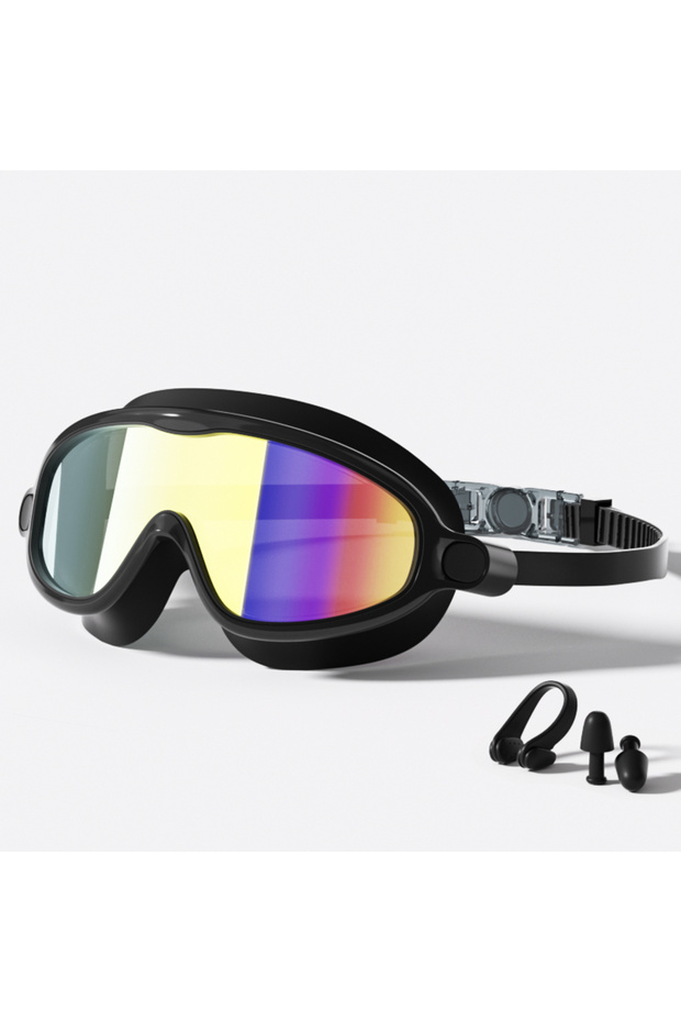 Colorful Black Swim Goggles, Waterproof Anti-Fog Anti-UV Wide View Swimming Goggles for Kids 3-14