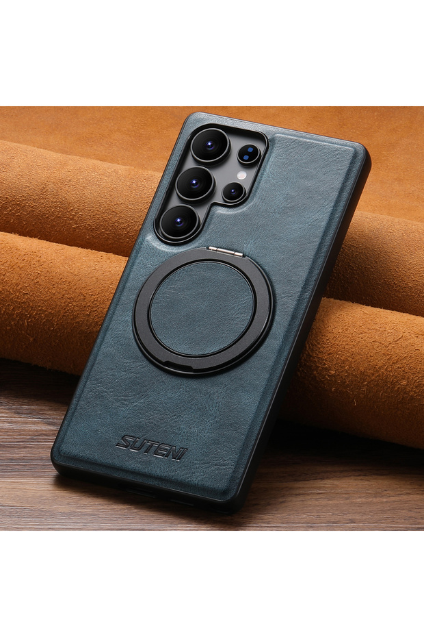 Galaxy S26 Ultra Blue SUTENI Magnet Wireless Charging Phone Case Oil Wax Faux Leather 360° Rotating