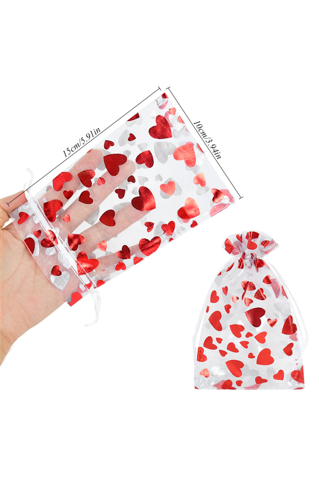 20pcs 15x10cm 20pcs Red Love Heart Organza Bags Wedding Party Gift Candy Drawstring Bag Christmas Va